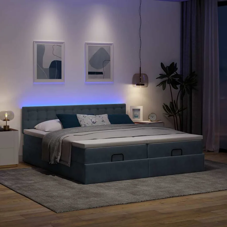 Cadre de lit ottoman avec matelas gris foncé 180x200cm velours - 3