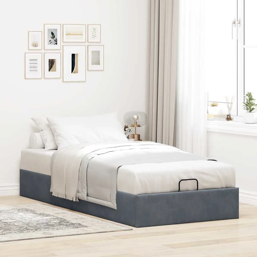 Cadre de lit ottoman sans matelas gris foncé 90x200 cm velours - 3