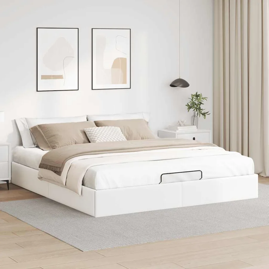 Cadre de lit ottoman sans matelas blanc 180x200 cm similicuir - 3