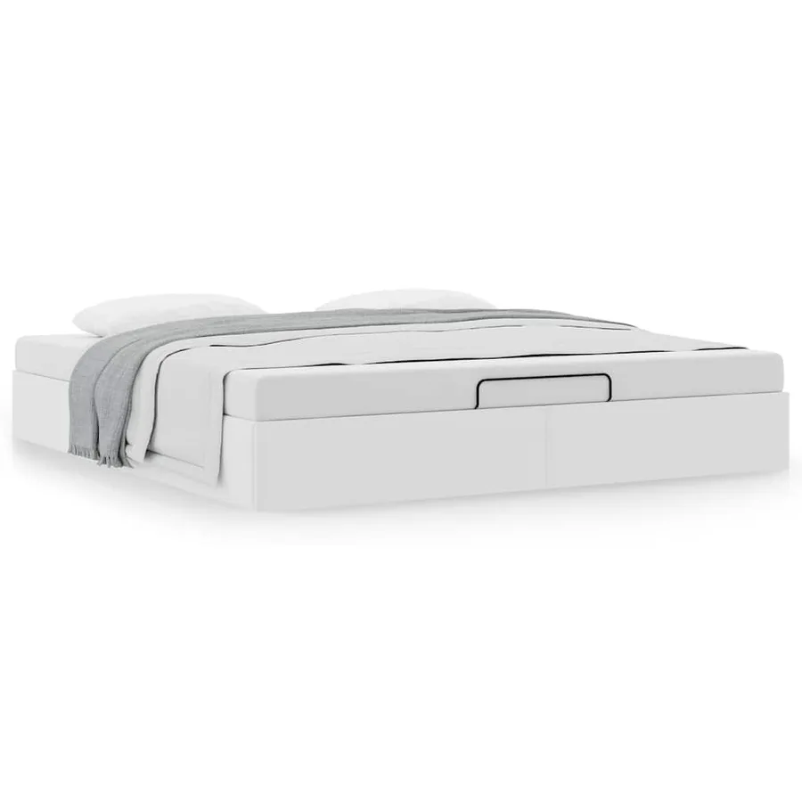 Cadre de lit ottoman sans matelas blanc 180x200 cm similicuir - 4