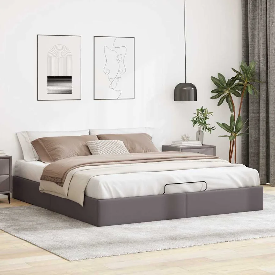 Cadre de lit ottoman sans matelas gris 180x200 cm similicuir - 3