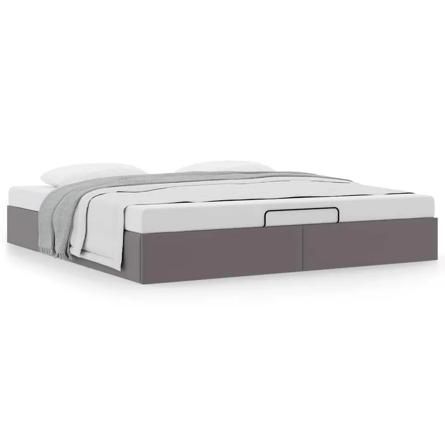 Cadre de lit ottoman sans matelas gris 200x200 cm similicuir - 4