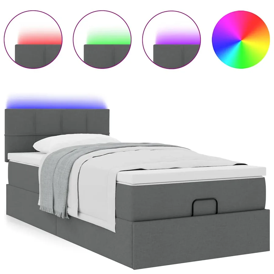 Lit ottoman avec matelas et LED Gris foncé 80x200cm tissu - 5