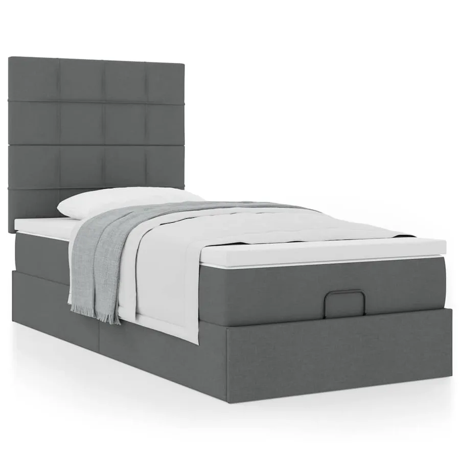 Cadre de lit ottoman avec matelas gris foncé 80x200 cm tissu - 4