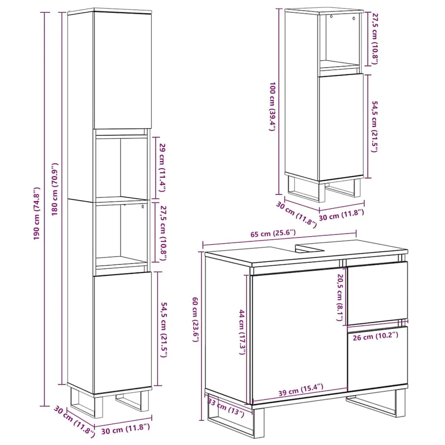 Ensemble de meubles de salle de bain 3 pcs gris béton - 11