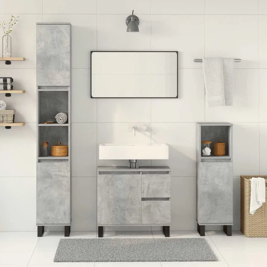 Ensemble de meubles de salle de bain 3 pcs gris béton - 3