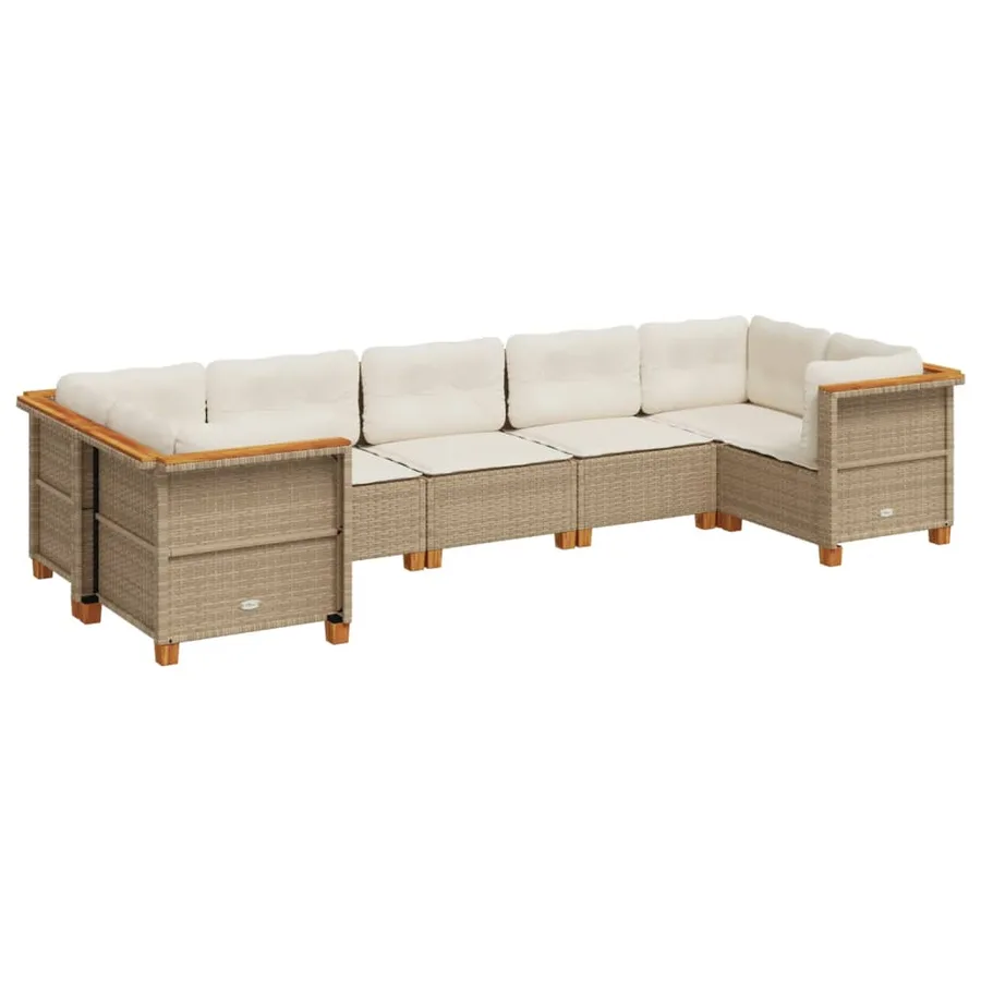 Salon de jardin avec coussins 7 pcs beige résine tressée - 2