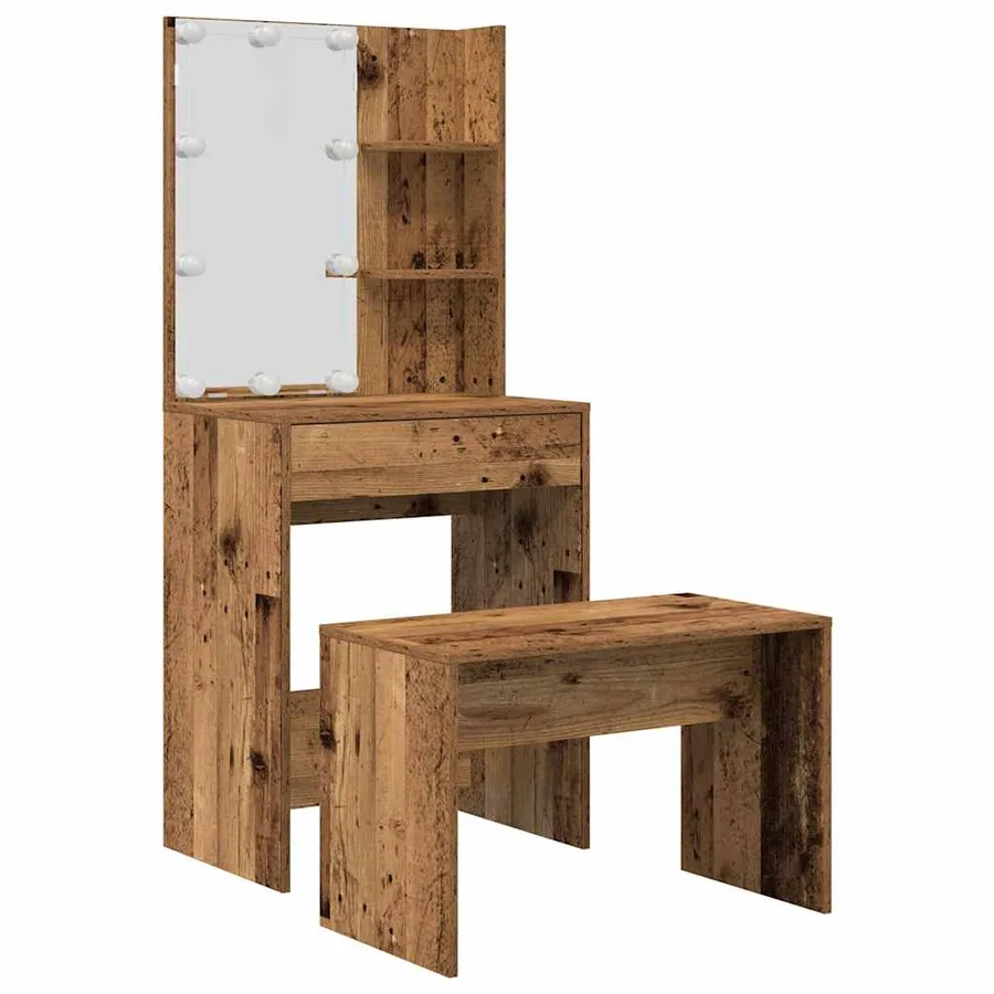 Ensemble de coiffeuse avec LED vieux bois bois d'ingénierie - 2