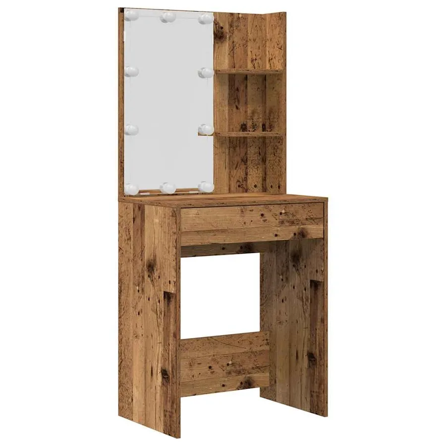 Ensemble de coiffeuse avec LED vieux bois bois d'ingénierie - 4