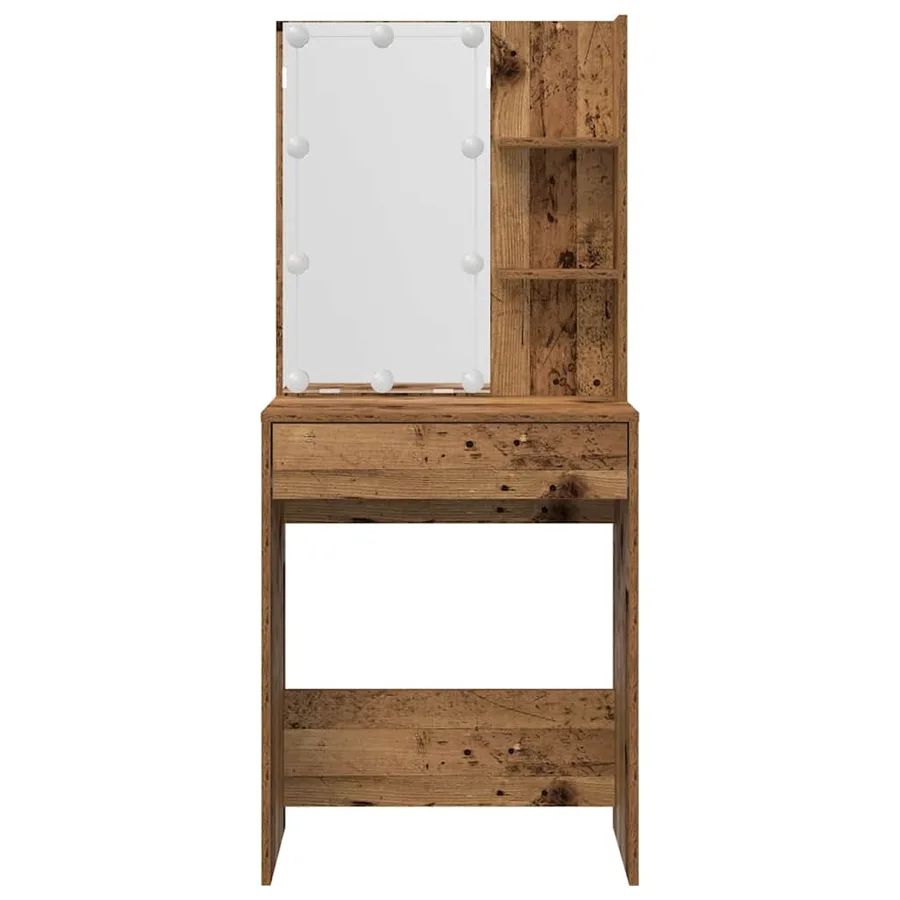 Ensemble de coiffeuse avec LED vieux bois bois d'ingénierie - 5