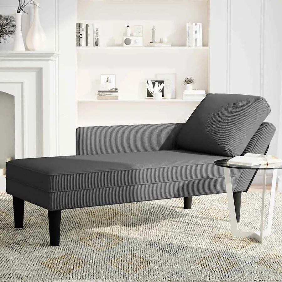 Chaise longue avec coussin gris foncé tissu en velours côtelé - 3