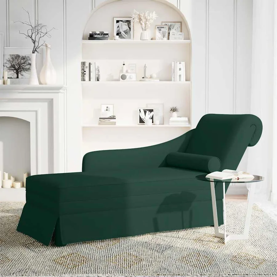 Fauteuil long et traversin accoudoir droit vert foncé velours - 2