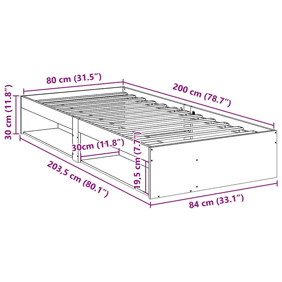 Lit de jour sans matelas blanc 80x200 cm bois de pin massif - 11
