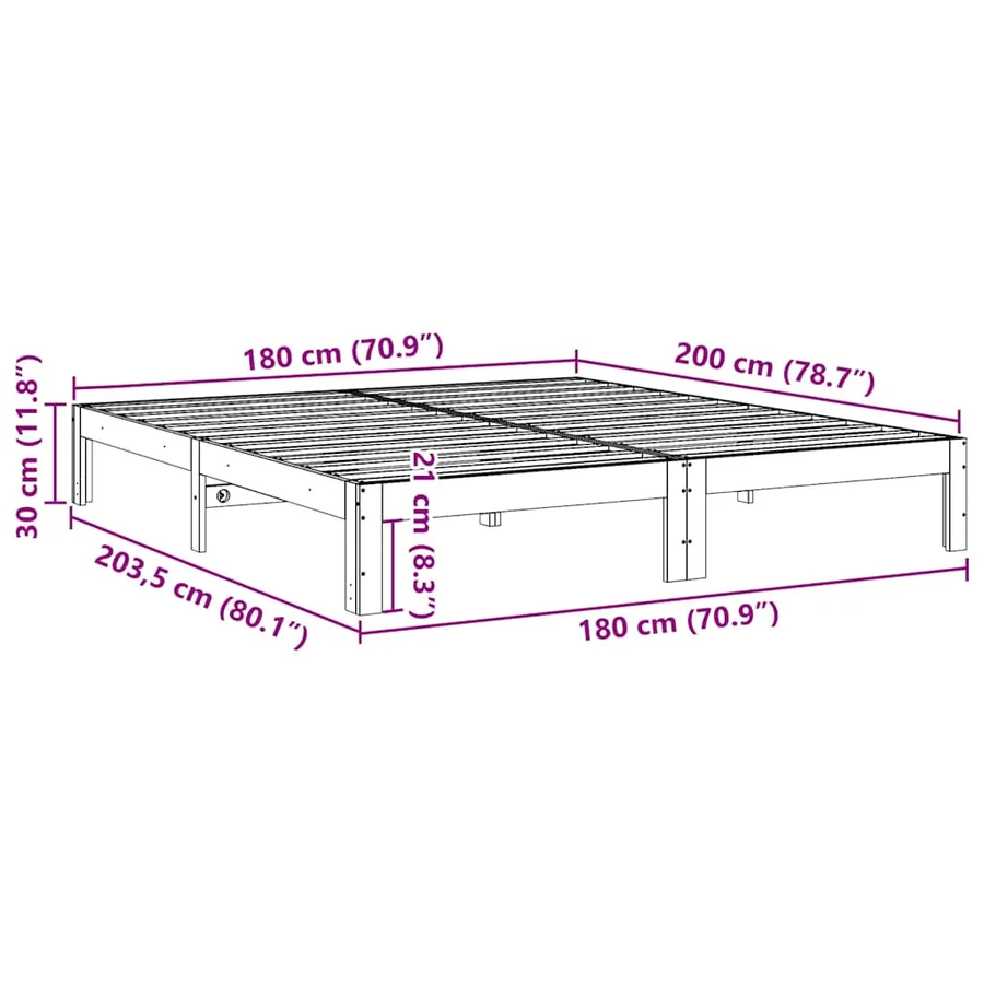 Cadre de lit sans matelas blanc 180x200 cm bois massif de pin - 10