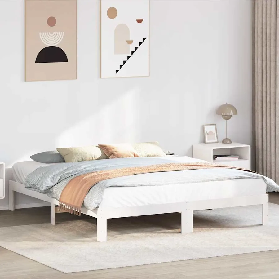 Cadre de lit sans matelas blanc 180x200 cm bois massif de pin - 4