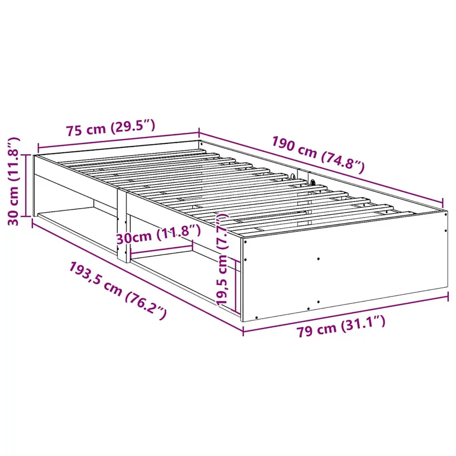 Lit de jour sans matelas blanc 75x190 cm bois de pin massif - 11