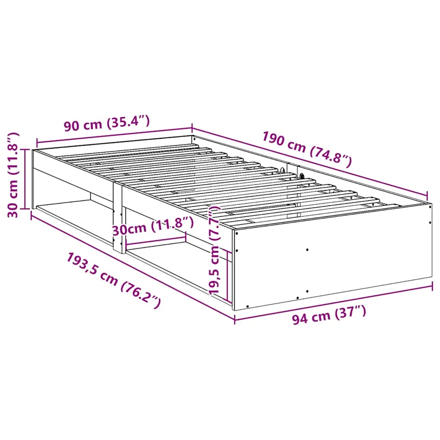 Lit de jour sans matelas 90x190 cm bois de pin massif - 11