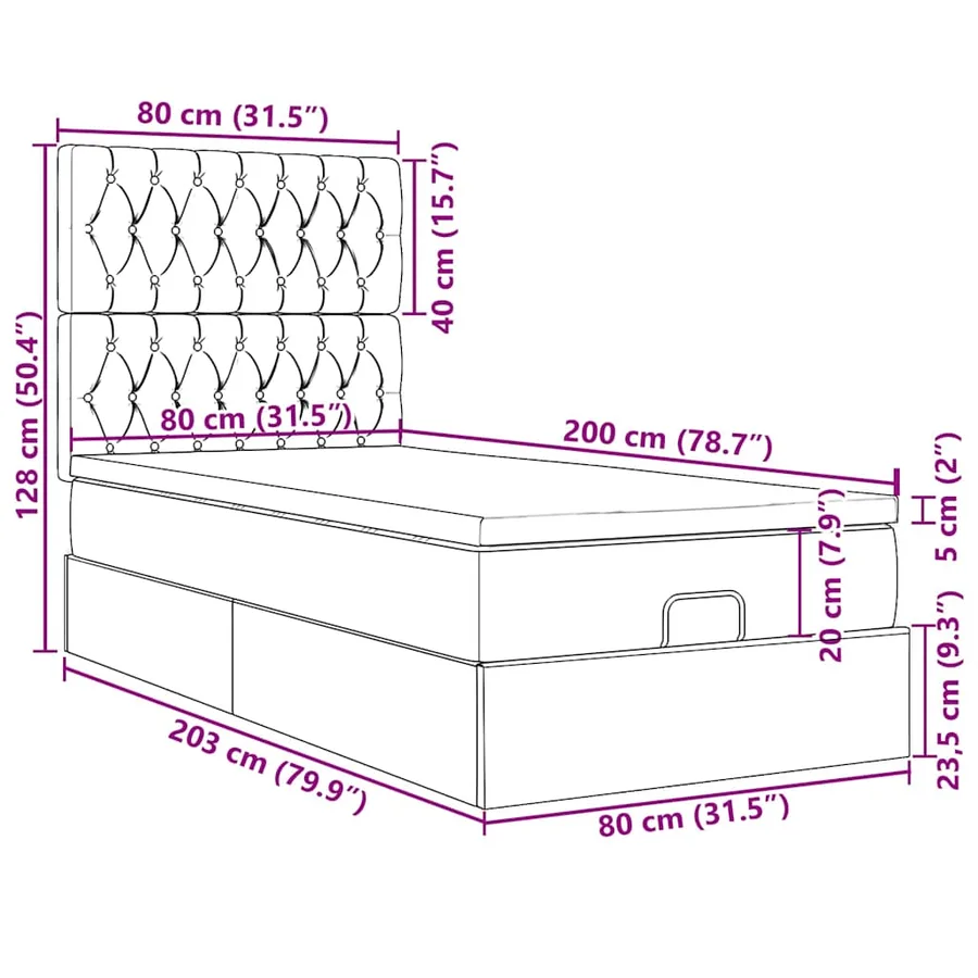 Lit ottoman avec matelas et LED Gris clair 80x200cm tissu - 18