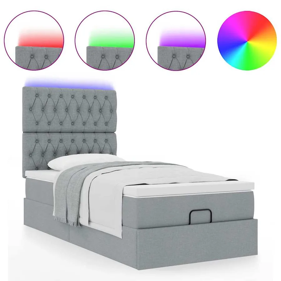Lit ottoman avec matelas et LED Gris clair 80x200cm tissu - 5
