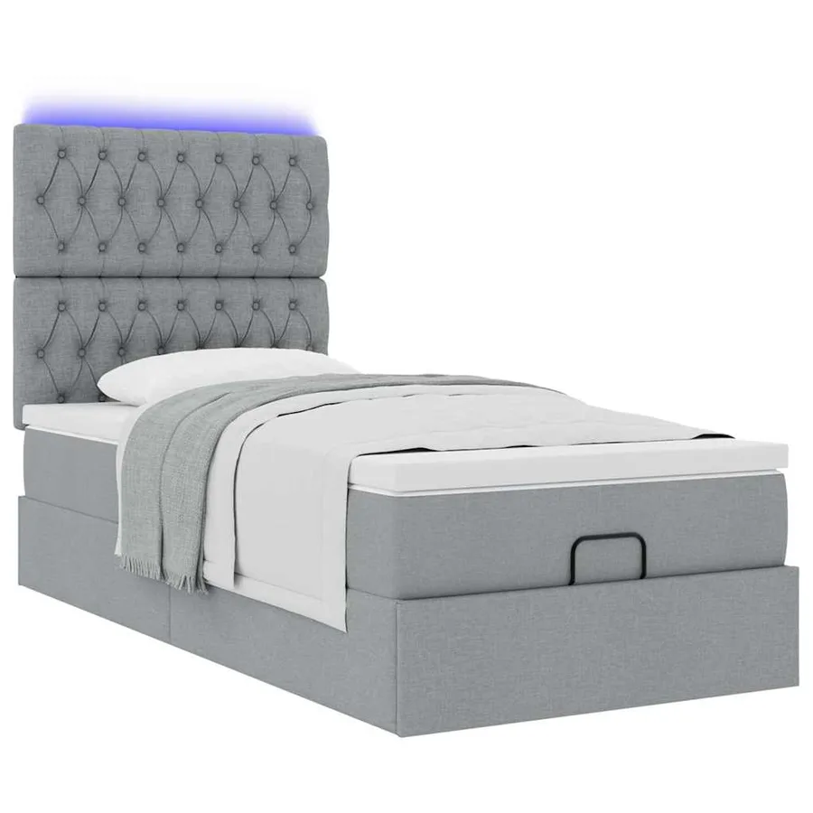 Lit ottoman avec matelas et LED Gris clair 80x200cm tissu - 6