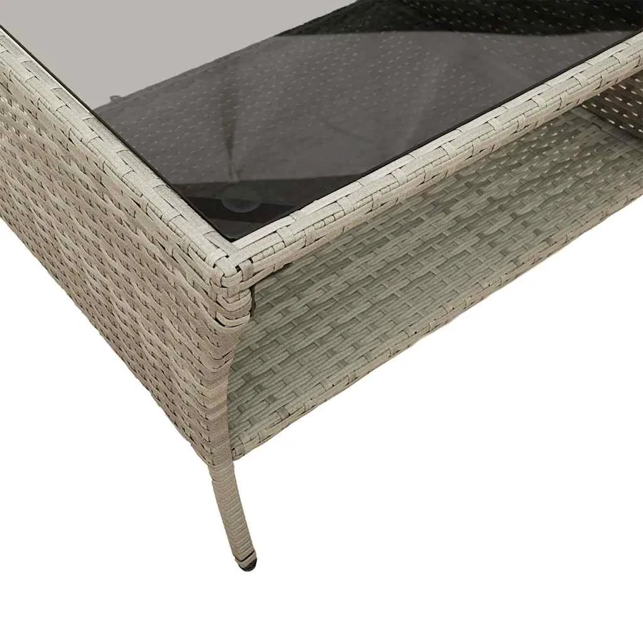 Canapé de jardin 2places coussins et table gris clair polyrotin - 10