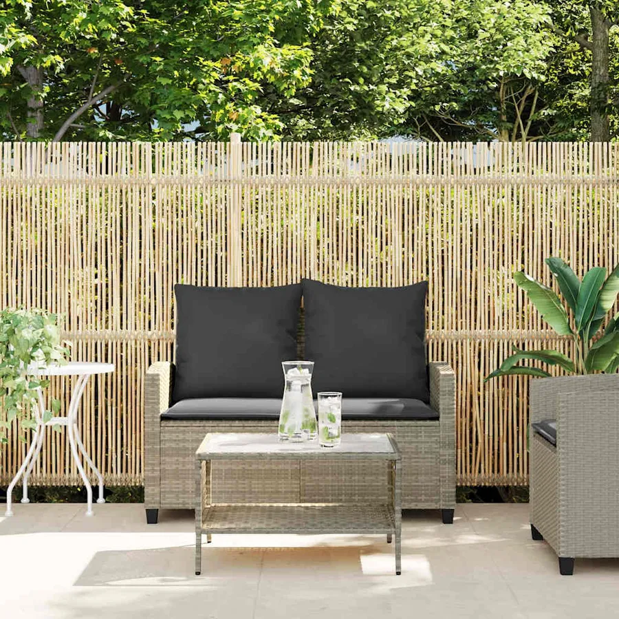 Canapé de jardin 2places coussins et table gris clair polyrotin - 4