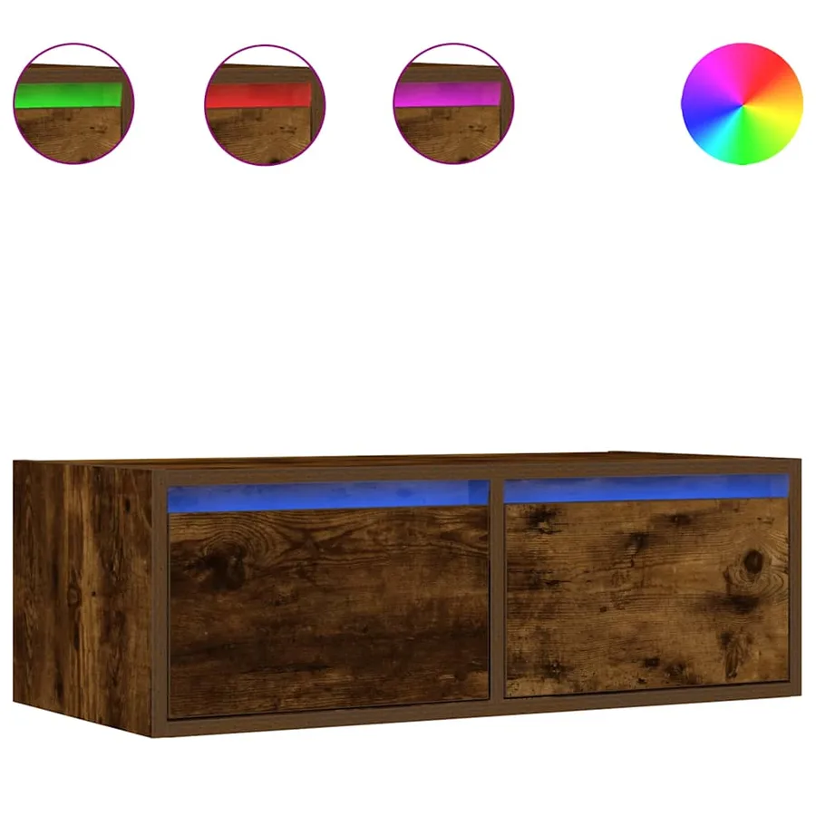 Meuble TV avec lumières LED chêne fumé 75x35,5x25 cm - 2