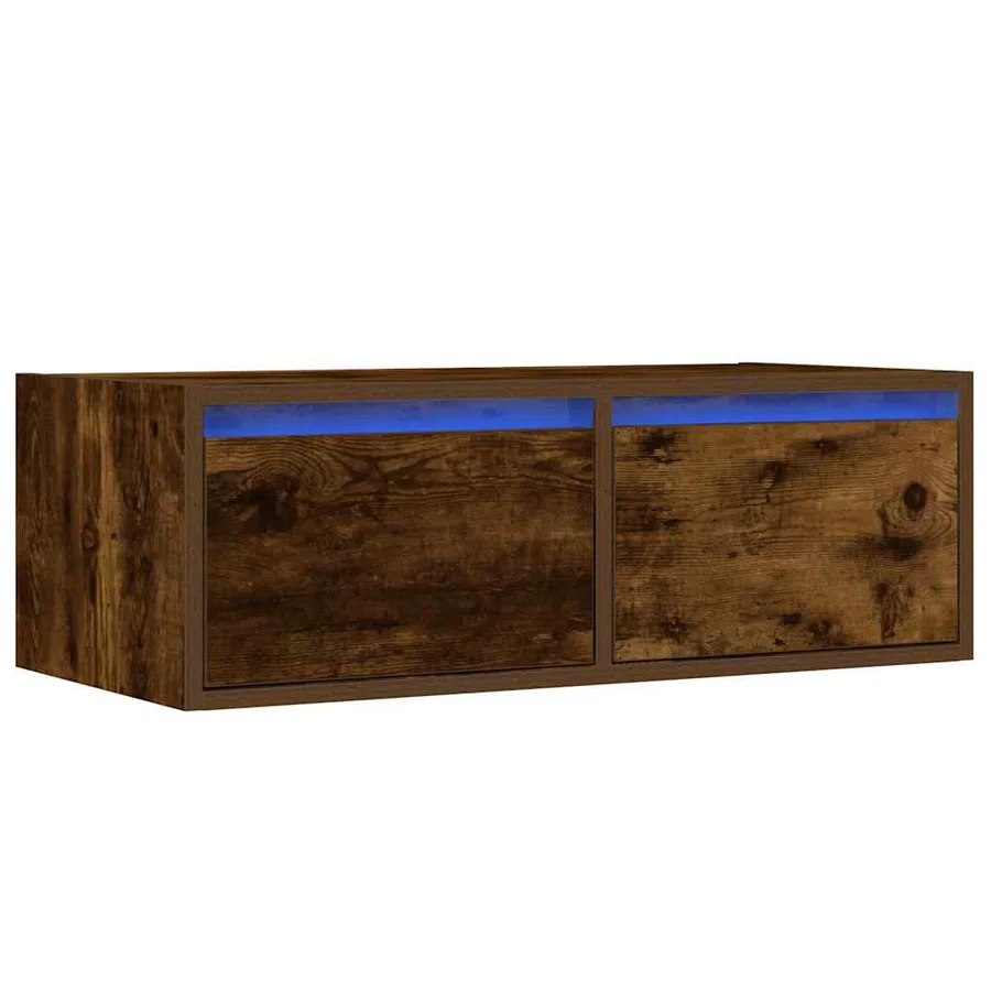 Meuble TV avec lumières LED chêne fumé 75x35,5x25 cm - 3