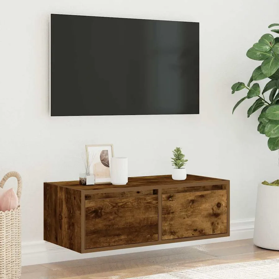 Meuble TV avec lumières LED chêne fumé 75x35,5x25 cm - 4