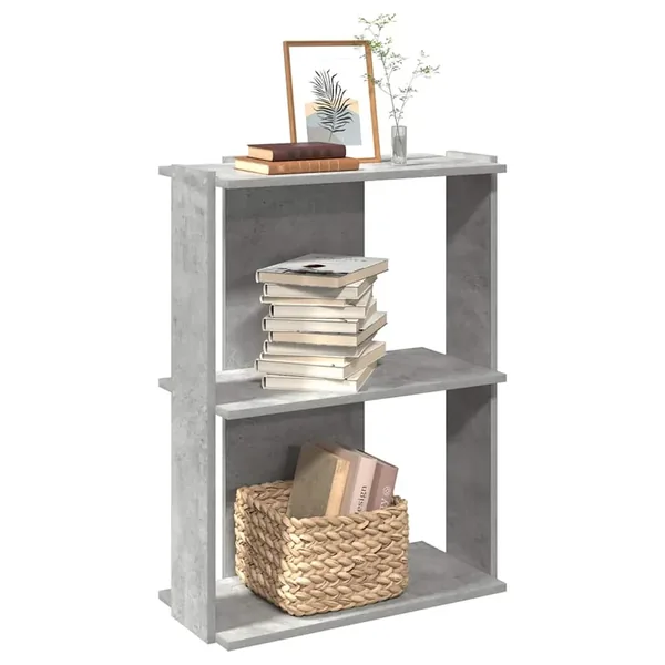 Bibliothèque à 3 niveaux gris béton 60x30x80 cm bois ingénierie