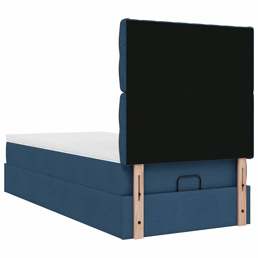 Cadre de lit ottoman avec matelas bleu 90x190 cm tissu - 11