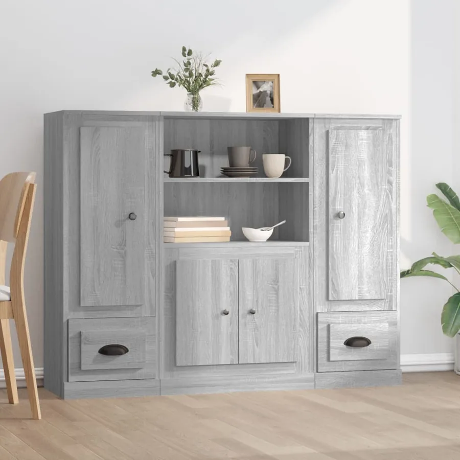 Buffets 3 pcs sonoma gris bois d'ingénierie