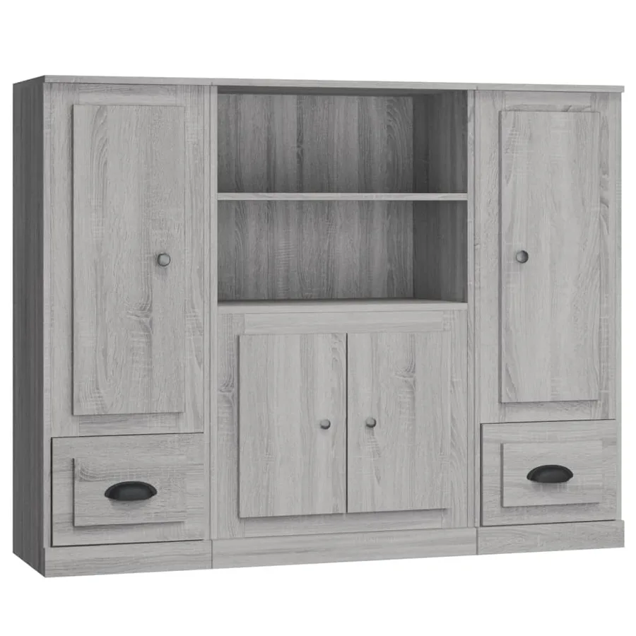 Buffets 3 pcs sonoma gris bois d'ingénierie - 2