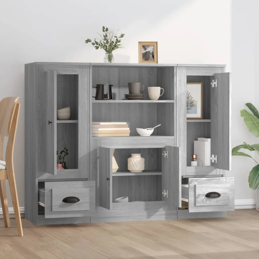 Buffets 3 pcs sonoma gris bois d'ingénierie - 3