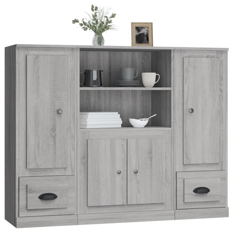 Buffets 3 pcs sonoma gris bois d'ingénierie - 4
