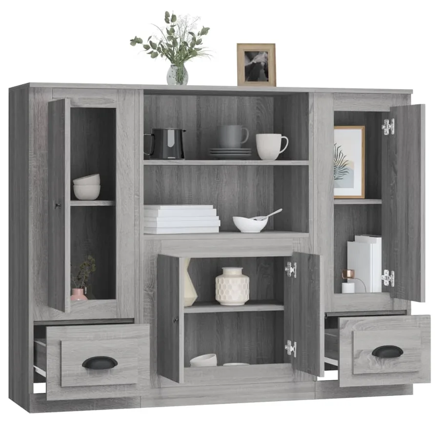 Buffets 3 pcs sonoma gris bois d'ingénierie - 5