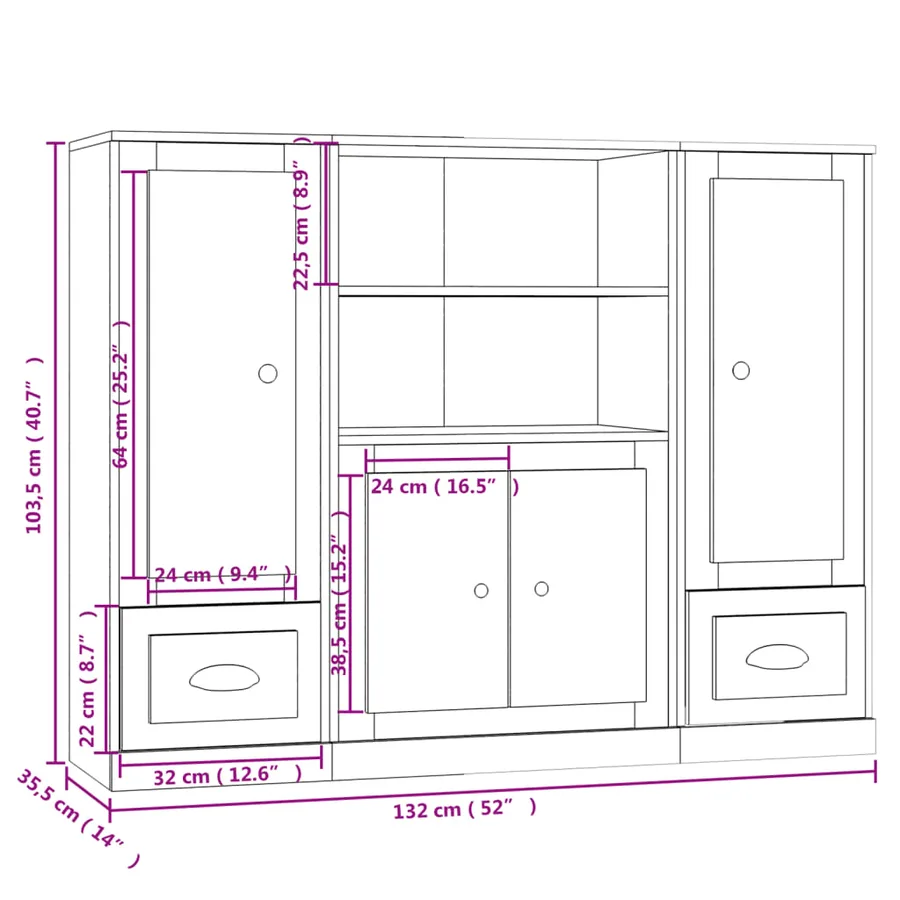 Buffets 3 pcs sonoma gris bois d'ingénierie - 8