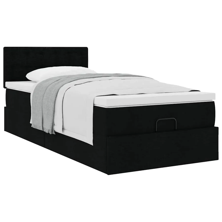 Cadre de lit ottoman avec matelas noir 90x190 cm tissu - 5