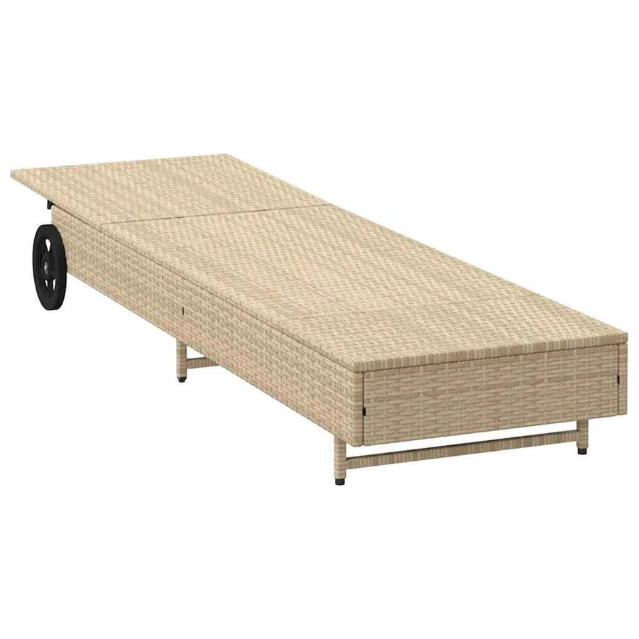 Chaise longue avec roues et coussin beige résine tressée - 5