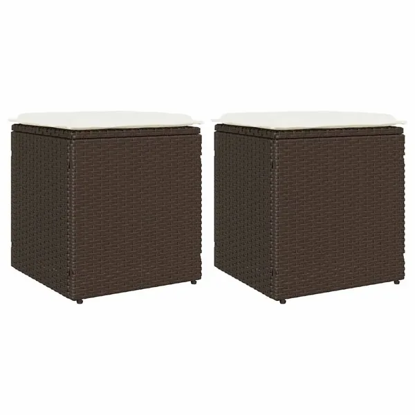 Tabourets jardin avec coussins lot de 2 marron résine tressée