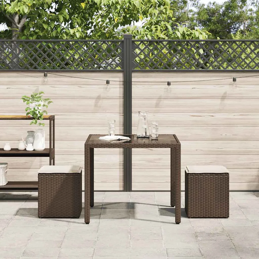 Tabourets jardin avec coussins lot de 2 marron résine tressée - 3