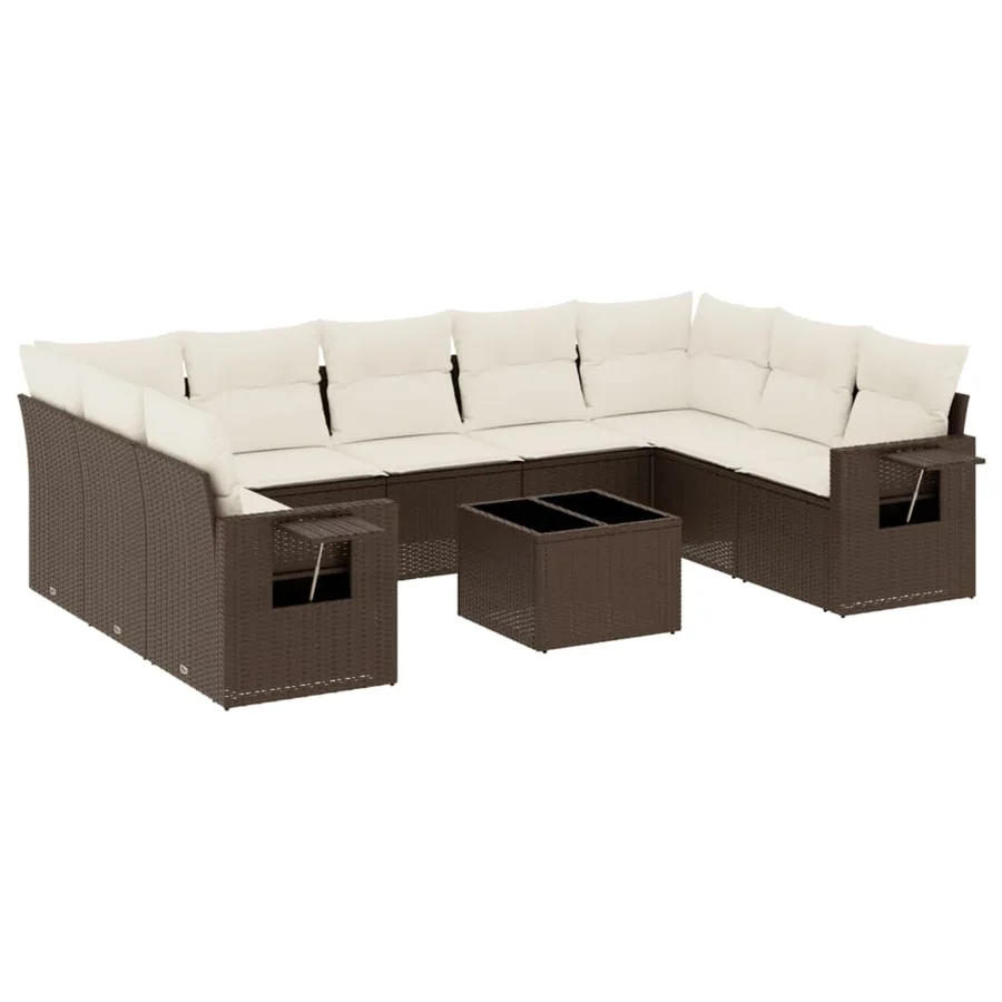 Salon de jardin 10 pcs avec coussins marron résine tressée - 2