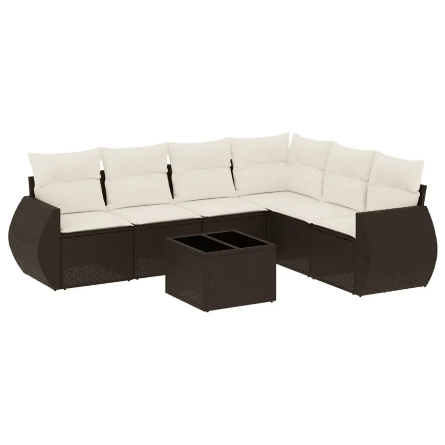 Salon de jardin avec coussins 7 pcs marron résine tressée - 2