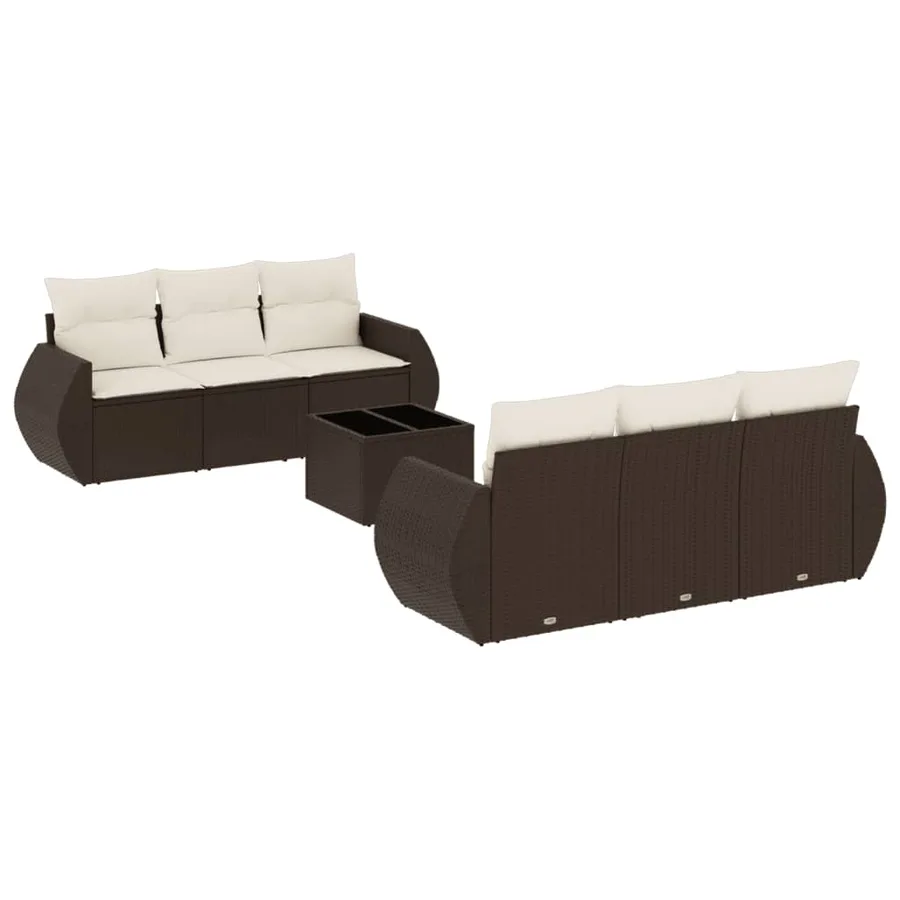 Salon de jardin avec coussins 7 pcs marron résine tressée - 2