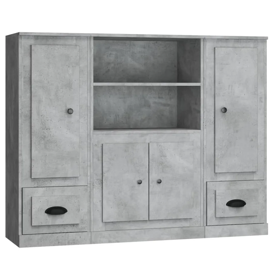 Buffets 3 pcs gris béton bois d'ingénierie - 2