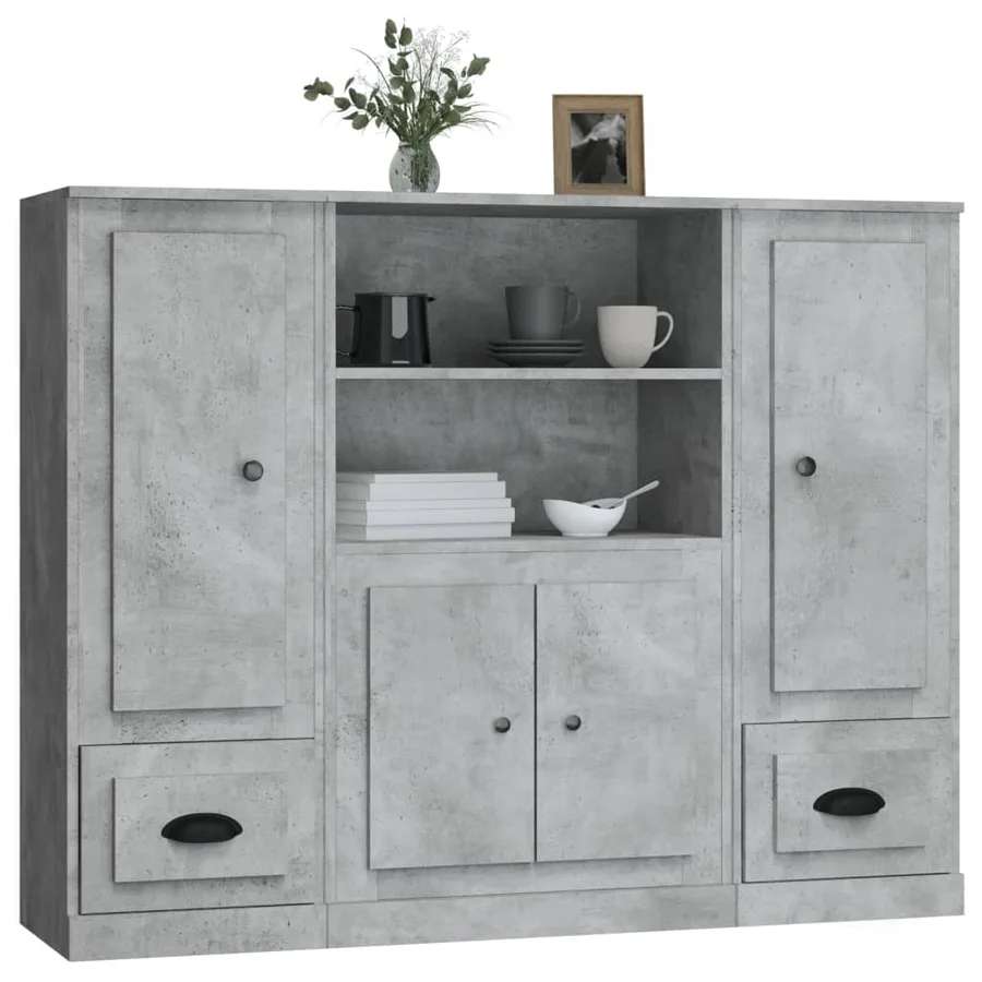 Buffets 3 pcs gris béton bois d'ingénierie - 4