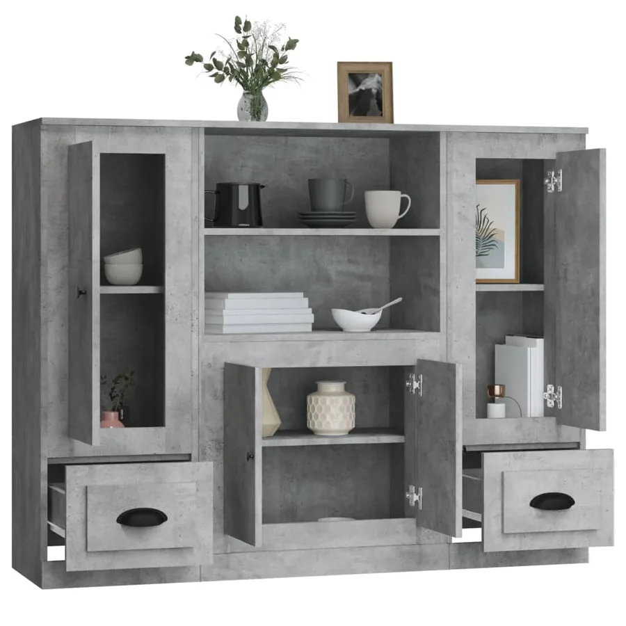 Buffets 3 pcs gris béton bois d'ingénierie - 5