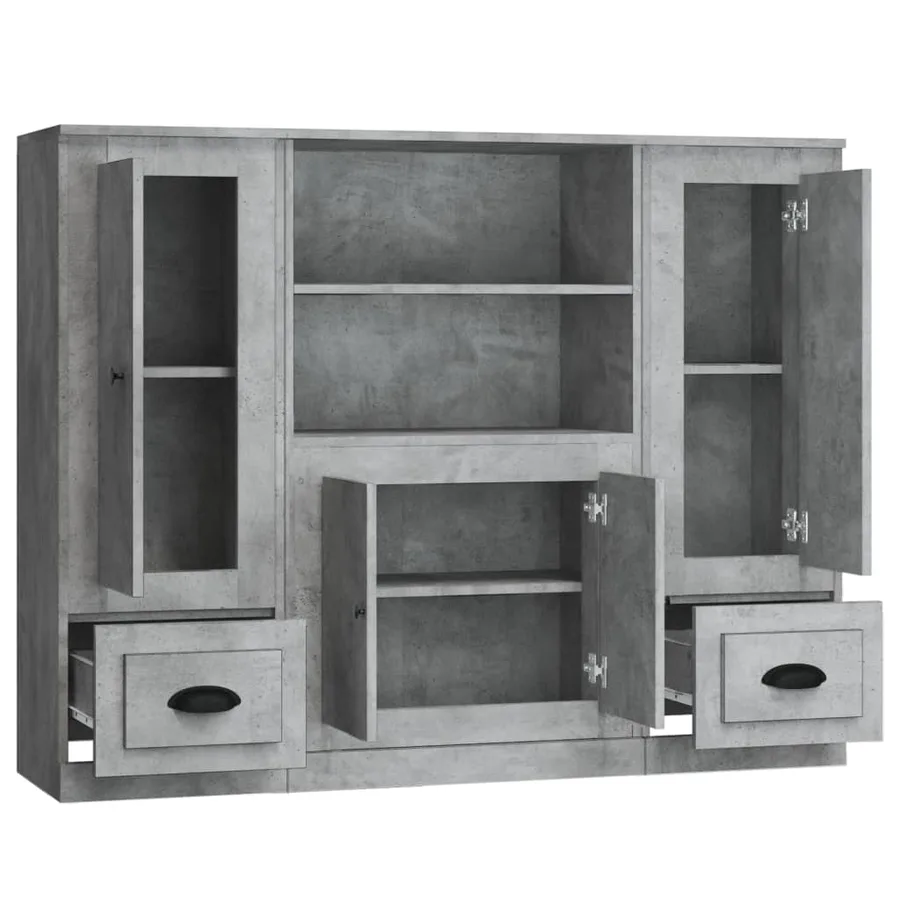 Buffets 3 pcs gris béton bois d'ingénierie - 6