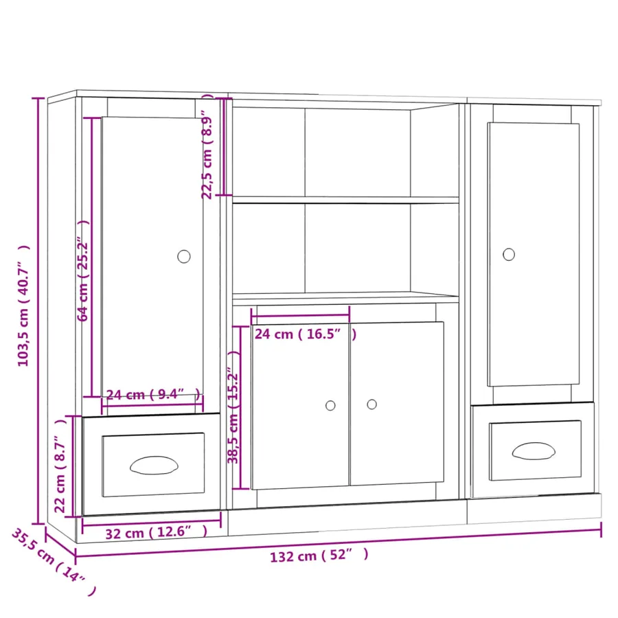 Buffets 3 pcs gris béton bois d'ingénierie - 8