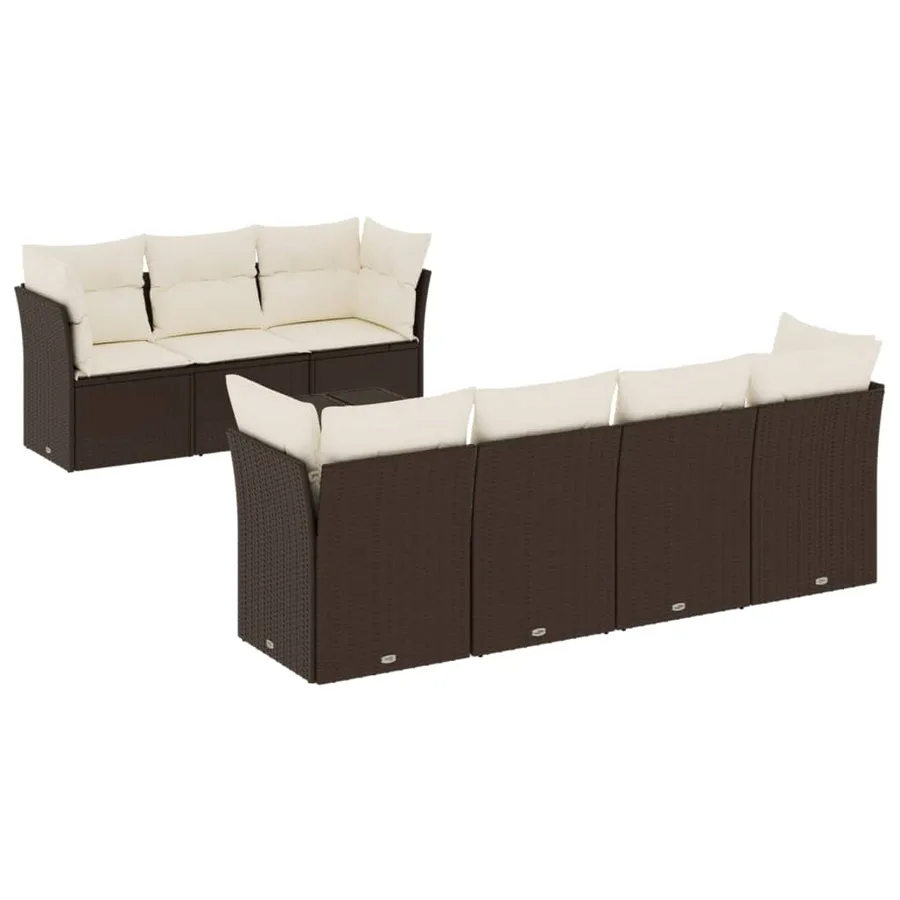 Salon de jardin 8 pcs avec coussins marron résine tressée - 2